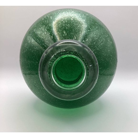 Mid century modern handcrafted with bubble details dark green glass vase - Picture 5 of 8